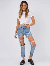 High Waist Ripped Cut Out Raw Hem Jeans Sai Feel